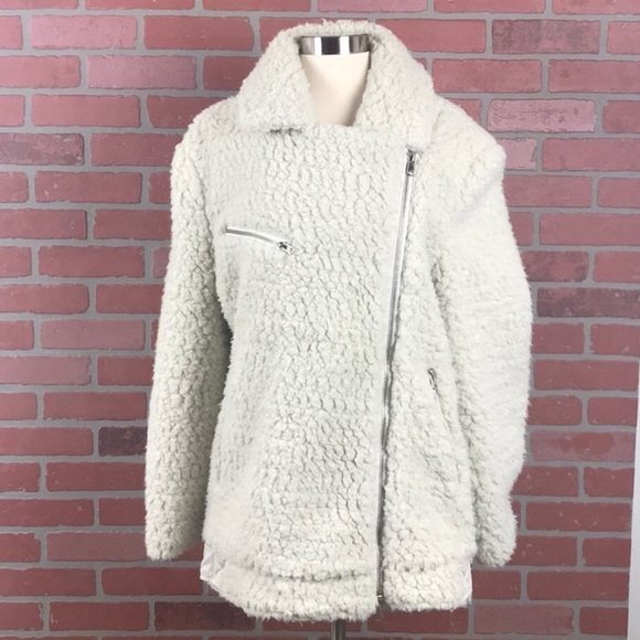 Topshop Jackets & Blazers - TOPSHOP camel borg long biker jacket size 10